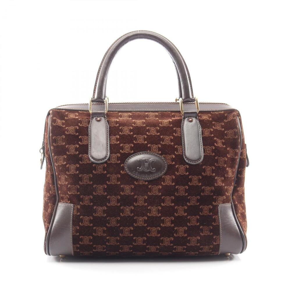 Celine Macadam Handbag Suede Leather Brown